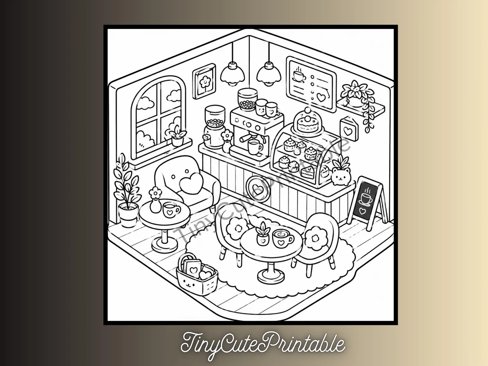 CuteLearner printable Cozy Hygge Room Coloring Book, Miniature Kawaii Scenes, Relaxing PDF (Instant Download) — Coloring Books — preview 5